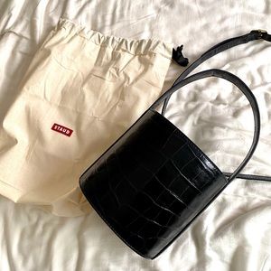 STAUD Bisset Croc-effect Navy Leather Bag